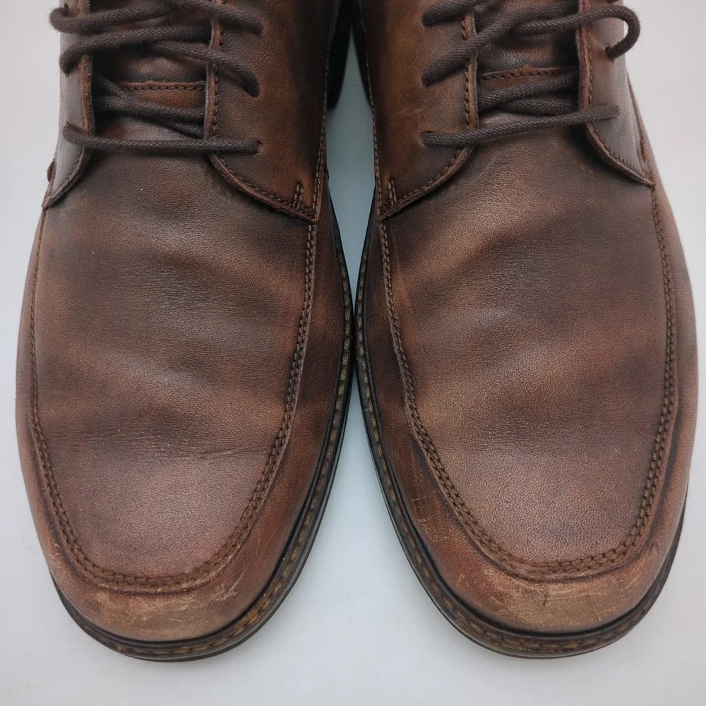 Ecco Holton Apron Toe Dress Shoes Mens 10 Brown Leather Oxford Lace Up EU 44